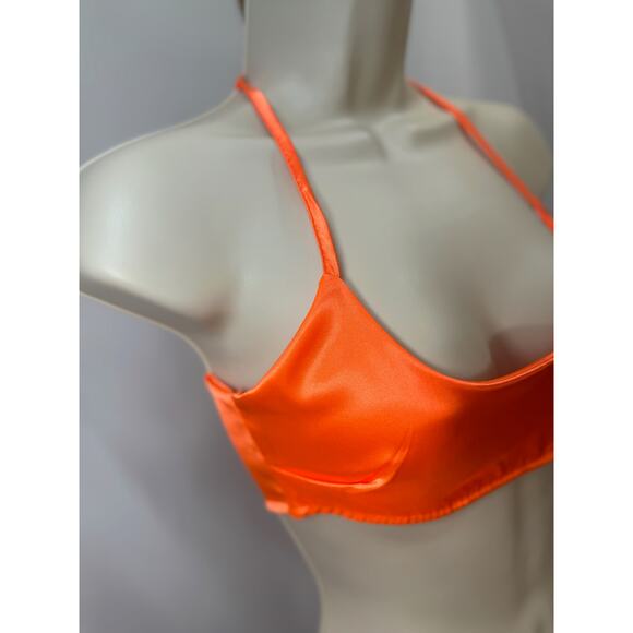 NWT PrettyLittleThing Neon Orange Satin Crop Top- Size US 4 / UK 8 - Picture 4 of 15